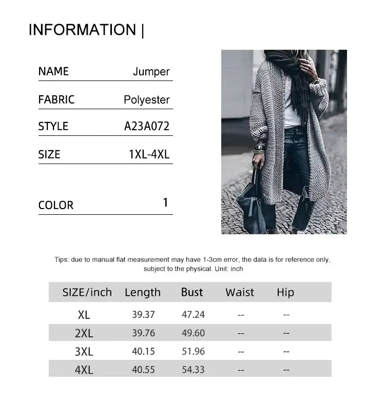 سترة طويلة محبوكة للنساء بمقاسات كبيرة