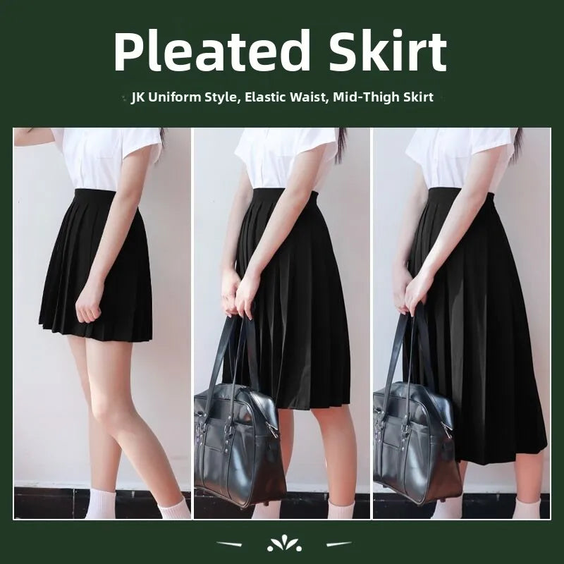 Women Pleated Midi College Skirt