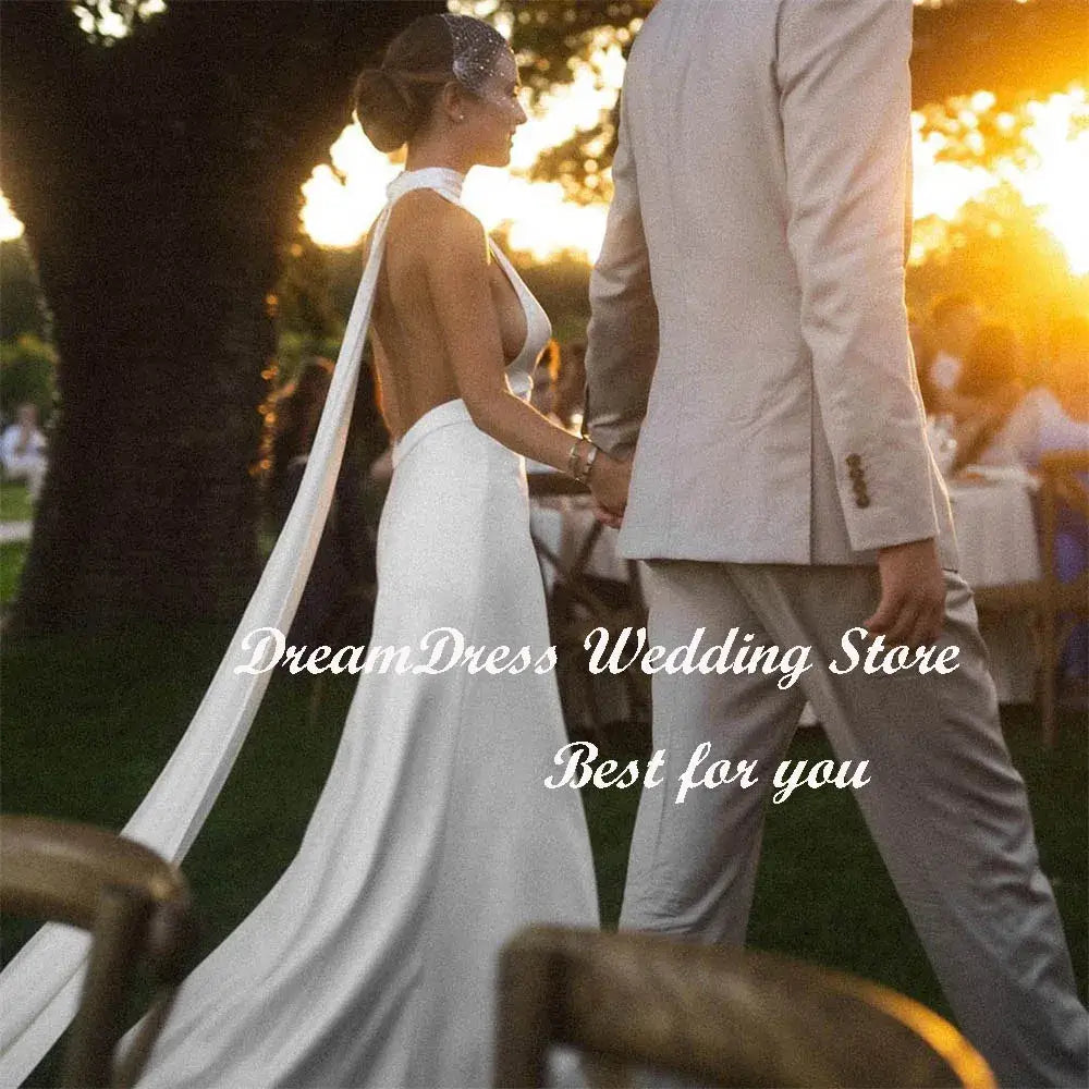 فستان زفاف نسائي من الكريب بتصميم حورية البحر بدون ظهر