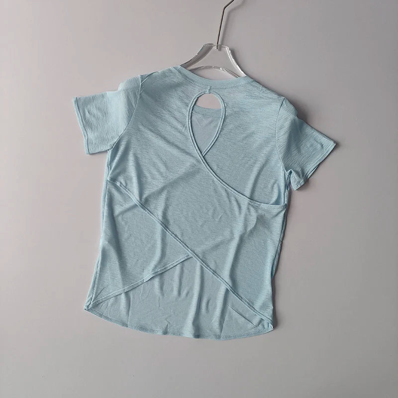 Women Mesh Hollow Back Fitness Shirt