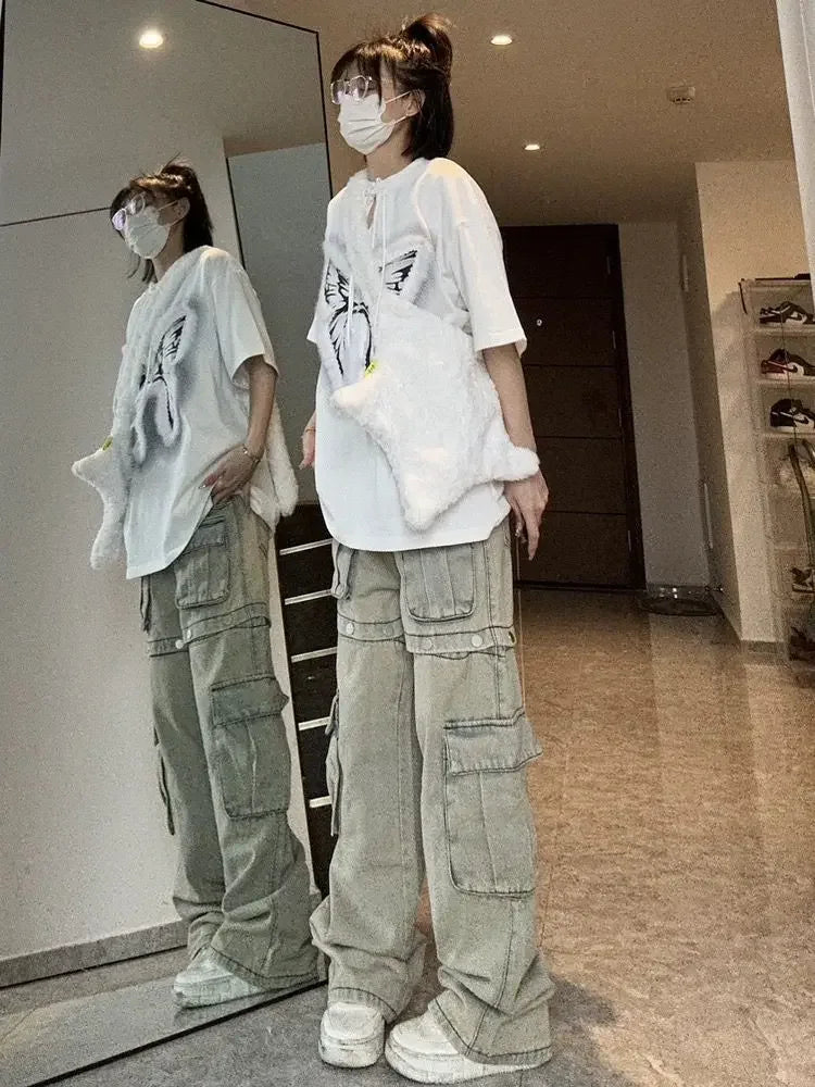 StreetMode™ – Detachable Wide Leg Jeans (Y2K Multi-Pocket Retro Style)