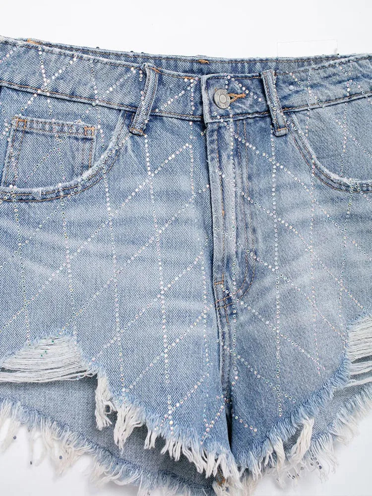 DazzleLine™ – High Waist Hot Diamond Shorts (Raw Edge, Straight Fit)