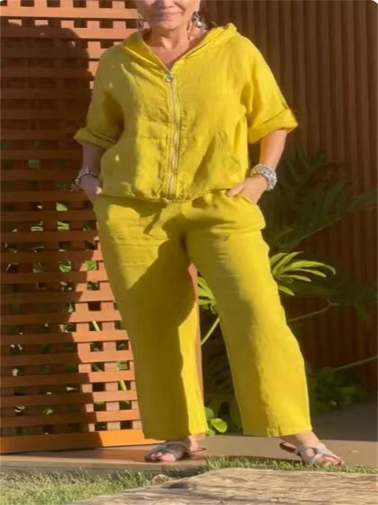 بدلة نسائية بمقاسات كبيرة - هودي وبنطلون من القطن القنب