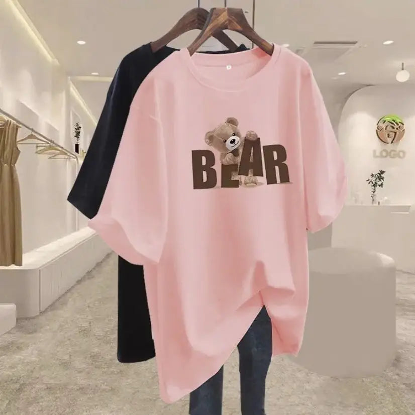 Bear Print Oversized T-Shirt for Women | Summer Style