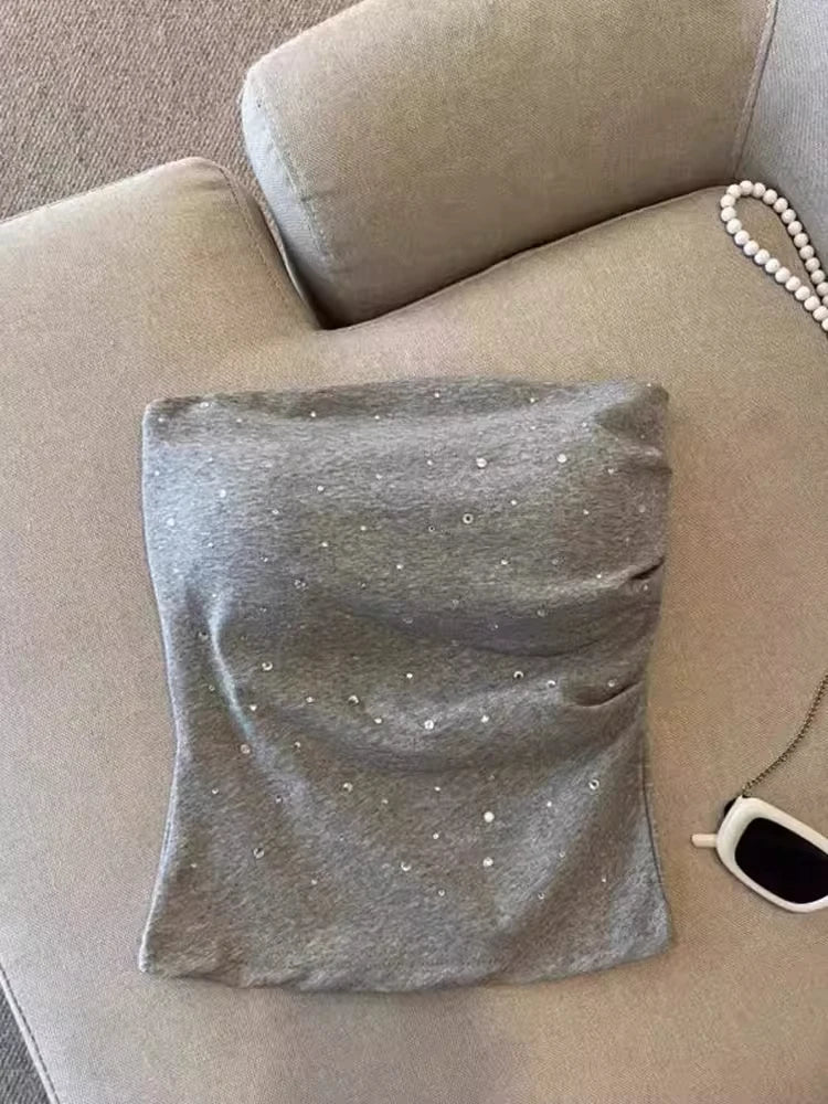 Sparkling Rhinestone Backless Camisole Tank Top