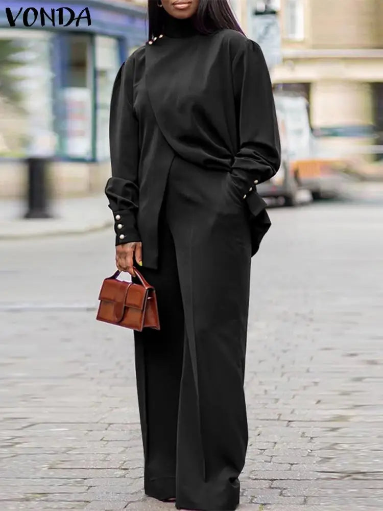 طقم بدلة بياقة عالية ومقاسات كبيرة