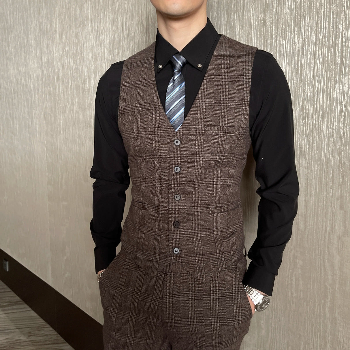 Men Plaid 3-Piece Business Suit