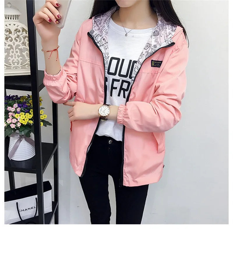Double-Sided Women's Trench Coat – Hooded Spring Autumn Windbreaker