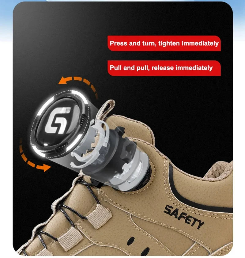 Men Rotating Button Steel Toe Safety Work Shoes