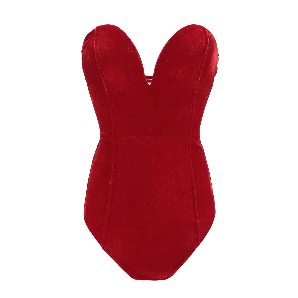 Red velvet strapless lace-up bodysuit, elegant nightwear for women, perfect for autumn and winter seasons.
