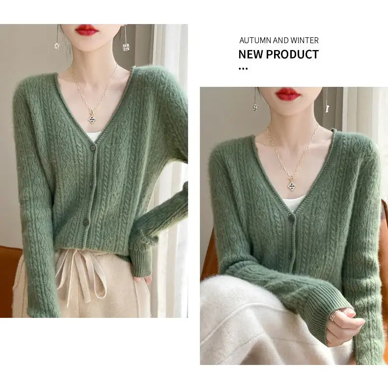 كارديجان نسائي من صوف الميرينو والكشمير