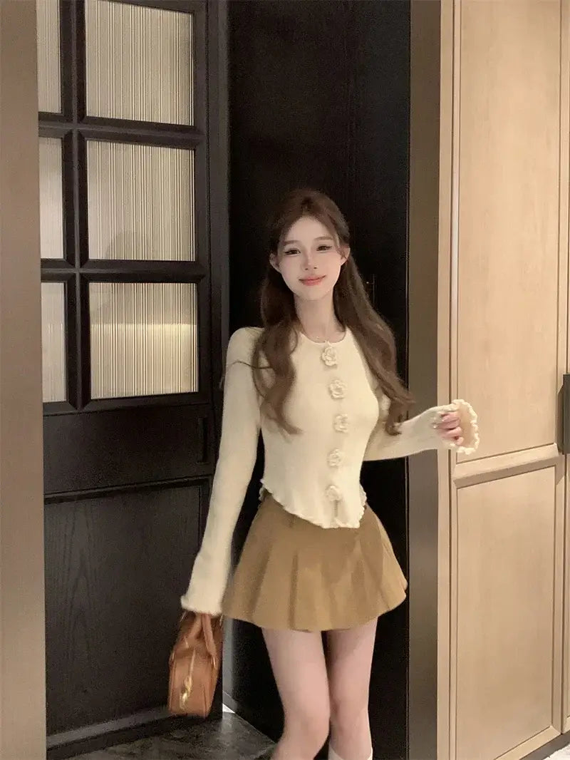 كارديجان نسائي قصير محبوك مزهر