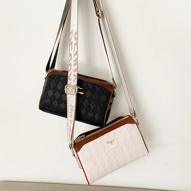 Checkered Leather Messenger Bag