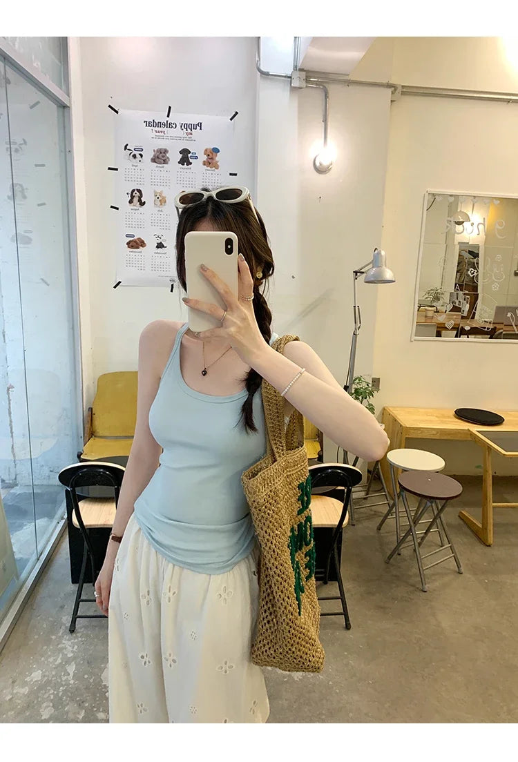 Basic Ribbed O-Neck Camisole Tank Top