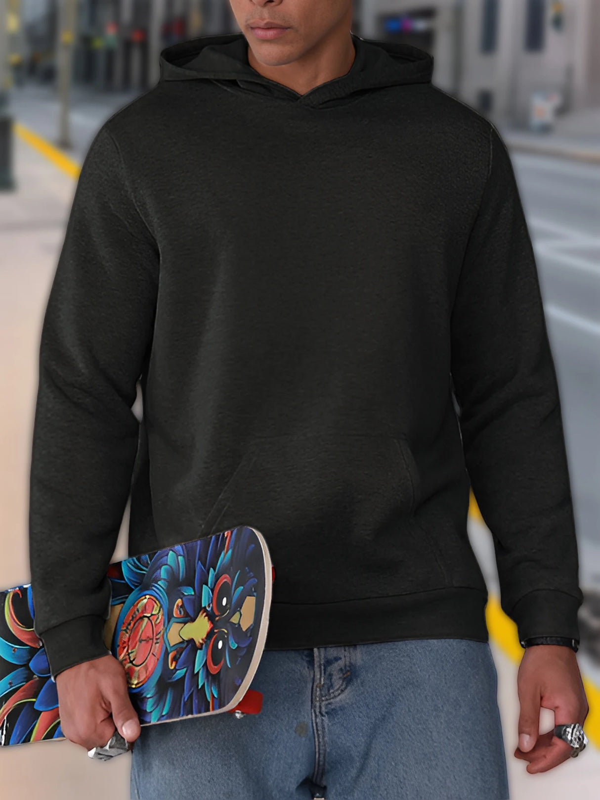 هودي رجالي بمقاسات كبيرة - قصة مريحة مع جيب