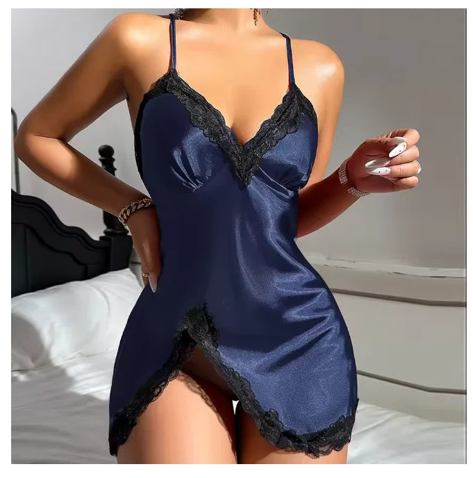 قميص نوم نسائي من الساتان بدون ظهر