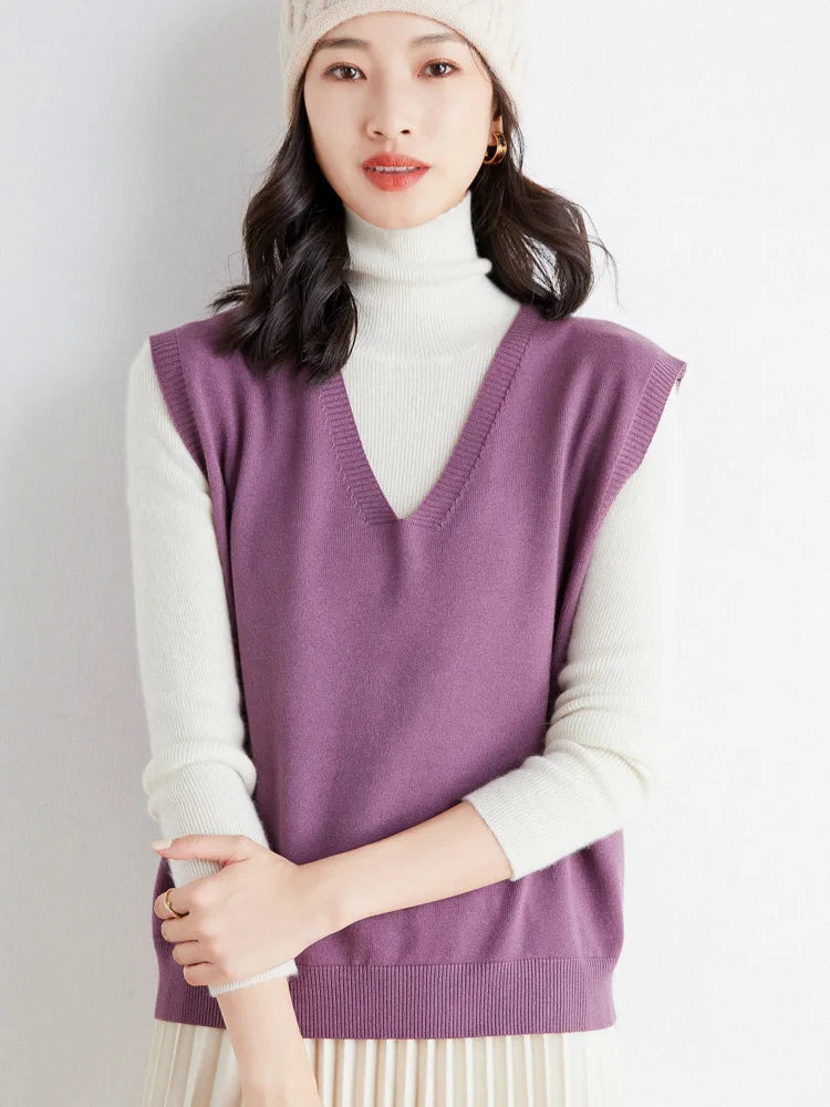 Women Loose V-Neck Knit Vest