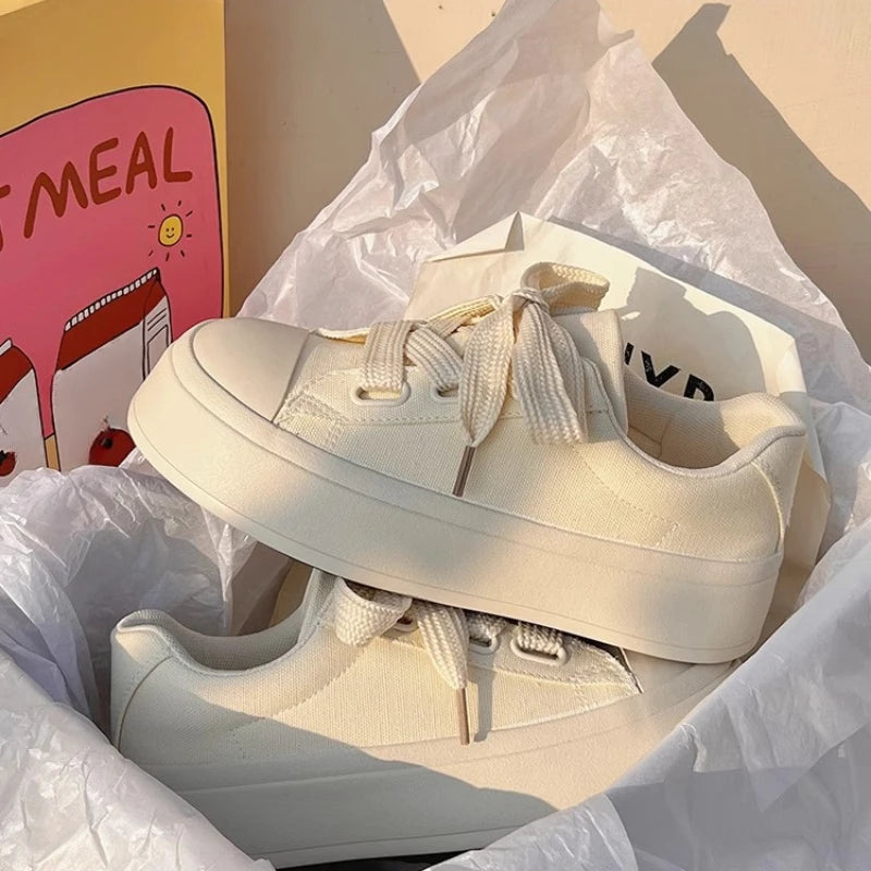 Women Canvas Sneakers White Platform Shoes