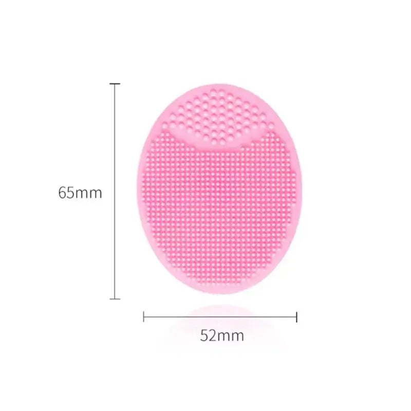 Baby silicone bath brush, oval shape, pink, measuring 65mm x 52mm, ideal for newborn bathing accessories.