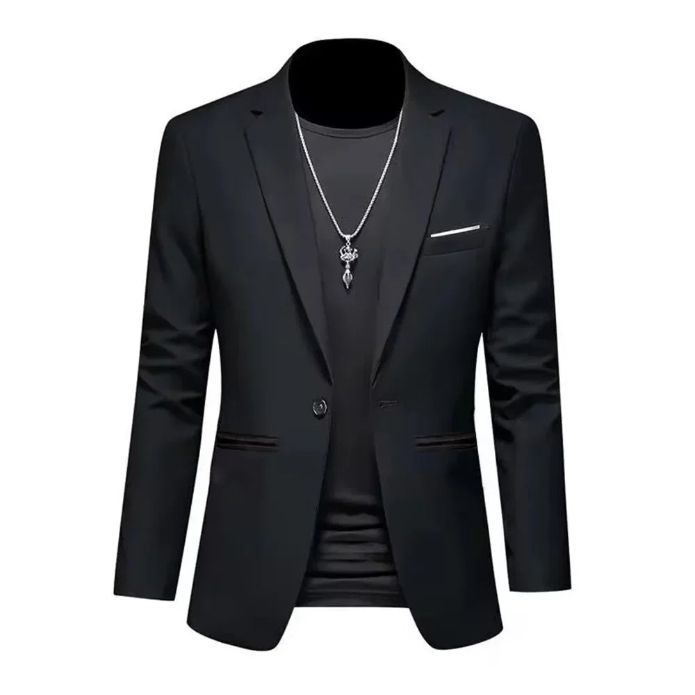 Men Slim Fit Single Button Blazer