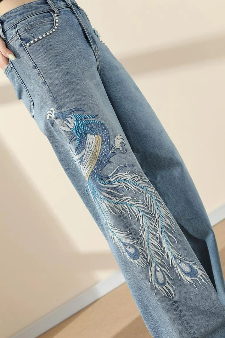 FlexCharm™ – Embroidered Loose Fit Jeans (Light Blue, S-XXXL Sizing)