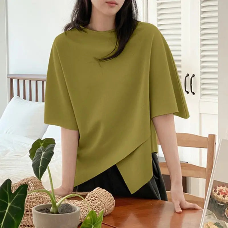 Women Asymmetrical O-Neck Tee