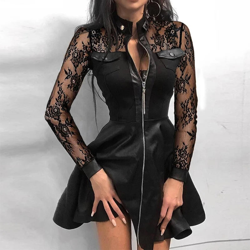 Women's Lace Patchwork Mini Dress