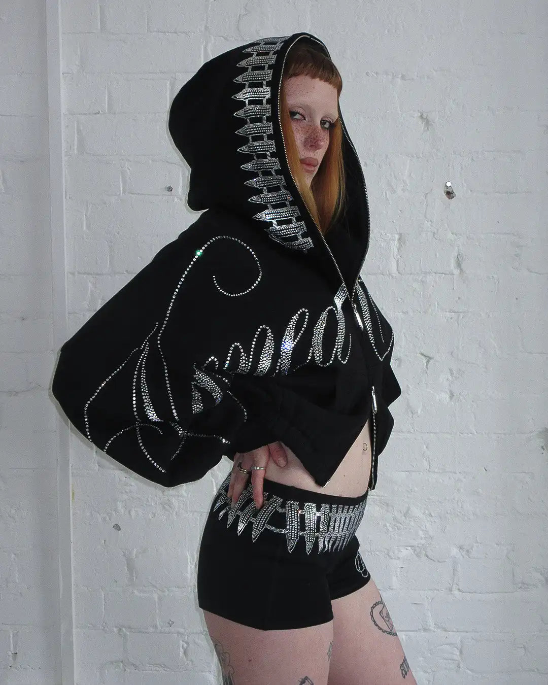 Rhinestone Cropped Hoodie