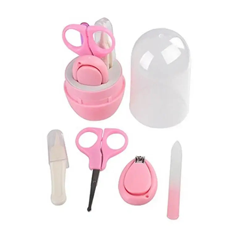 Newborn baby nail scissor set featuring pink clippers and trimmers in a cute storage case, perfect for infants.