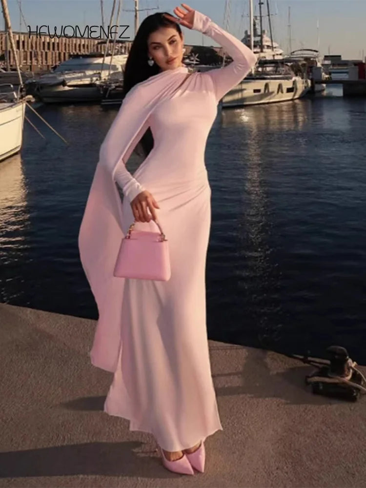 فستان نسائي طويل بشريط مطوي