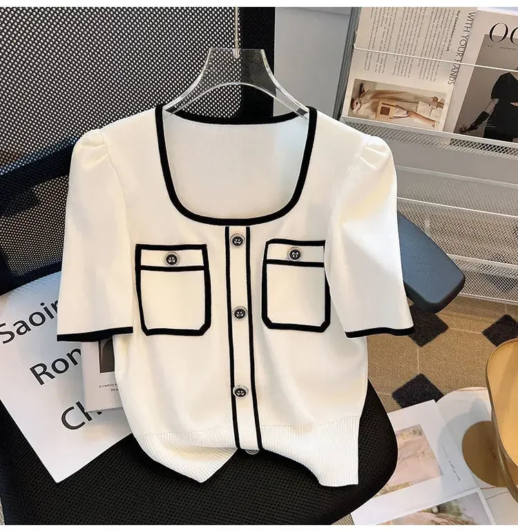 Women Square Neck Knit T-Shirt