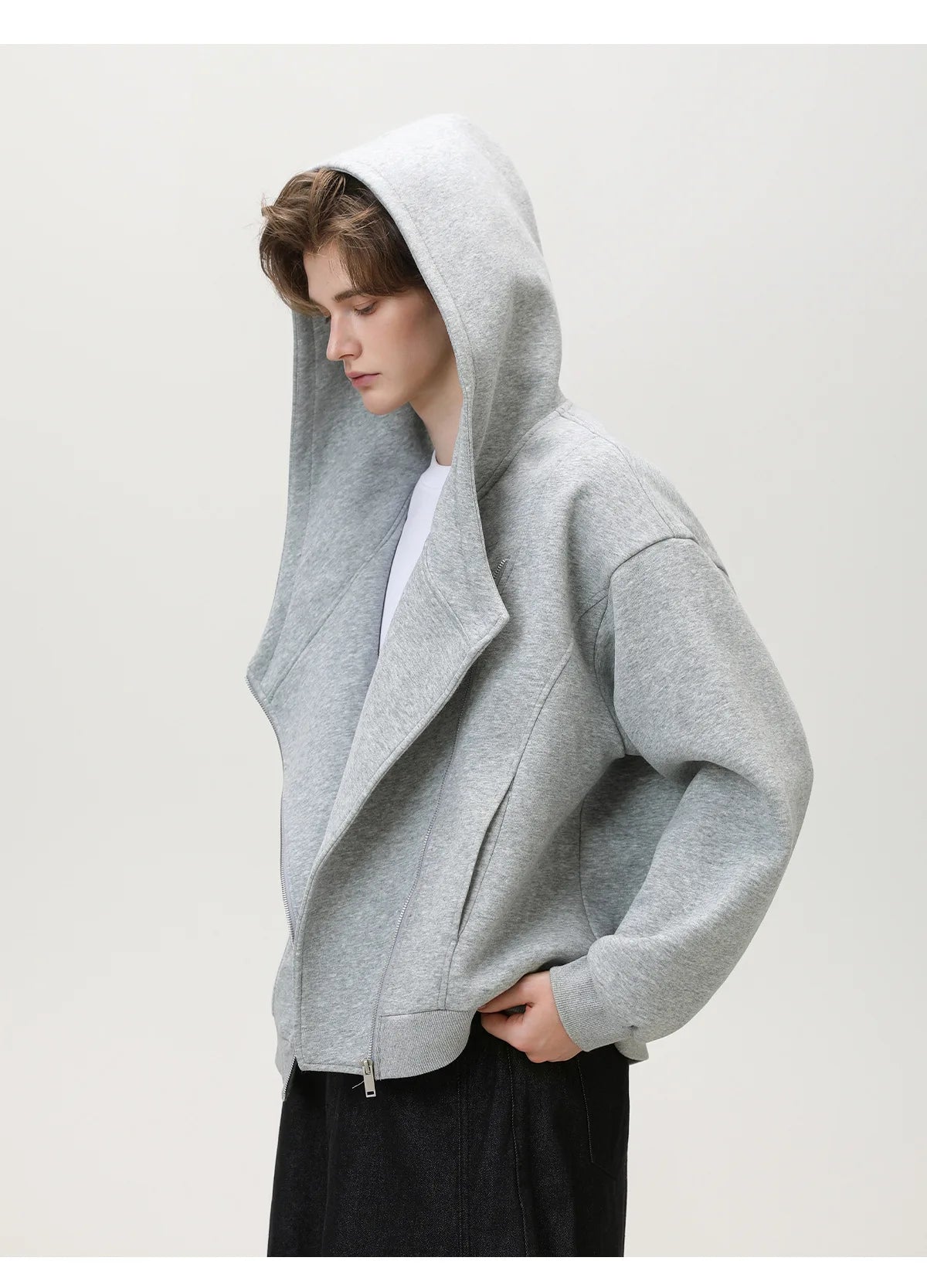 Slant Zipper Hooded Cardigan Jacket