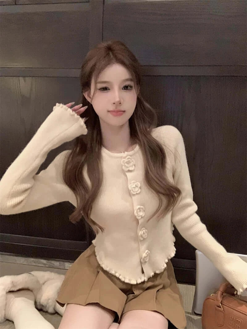 كارديجان نسائي قصير محبوك مزهر