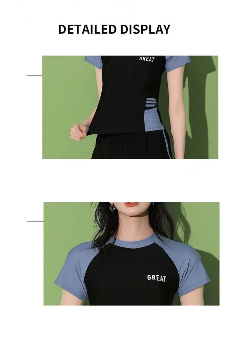 ملابس سباحة نسائية بأكمام قصيرة ومطرزة