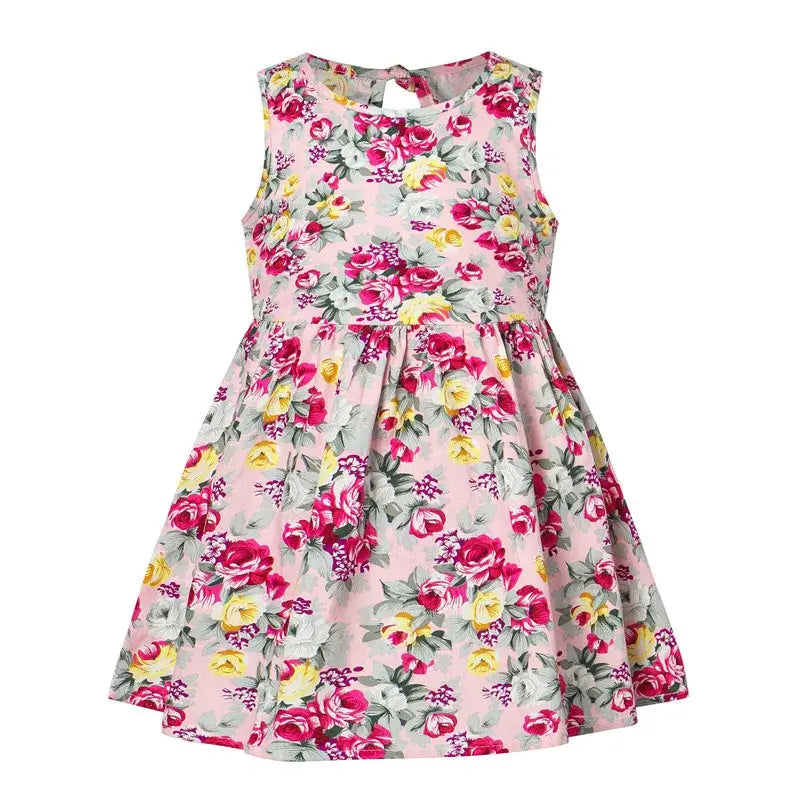 2025 Spring Summer girl vest dress with floral pattern, sleeveless design, perfect for ages 4-6Y, above knee length.