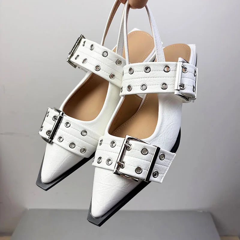 أحذية نسائية مسطحة - أحذية مصممة بمقدمة مدببة وكعب مفتوح من الخلف