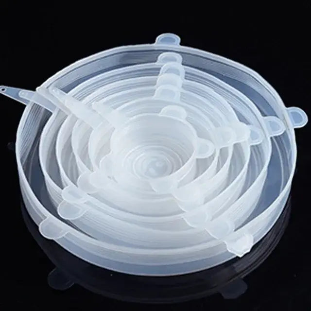 6 pcs silicone stretch lids for kitchen and microwave, versatile and eco-friendly food storage solution.