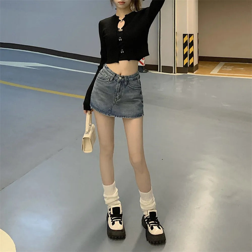 CuteGlow™ – Korean High Waist Mini Skirt (Slim Fit, Vintage Street)