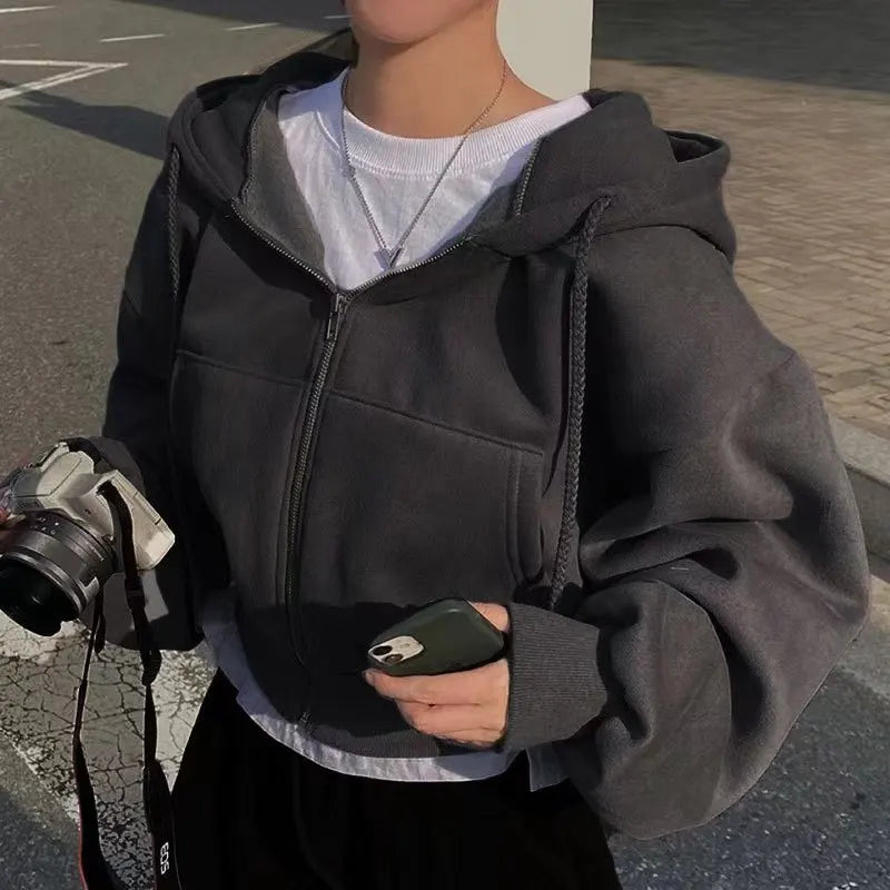 Women's Y2K Cropped Zip Hoodie