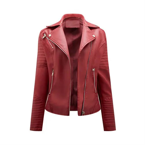 Women's Faux Leather Lapel Biker Jacket