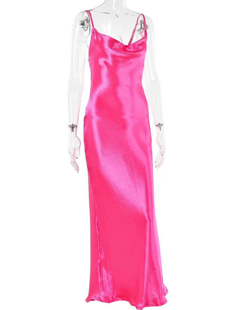 Midnight Satin Lace-Up Gown