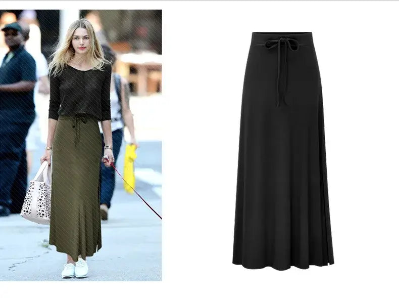 Women Knit Split Long A-Line Skirt