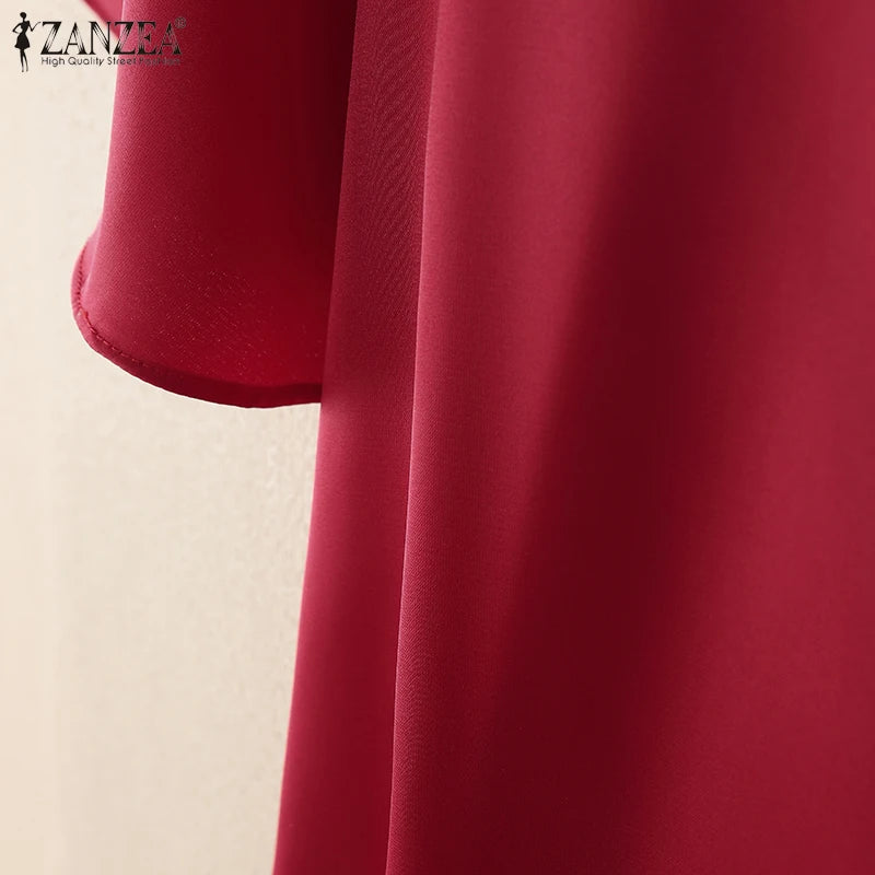 بلوزة نسائية من الساتان بأكمام قصيرة للمكتب