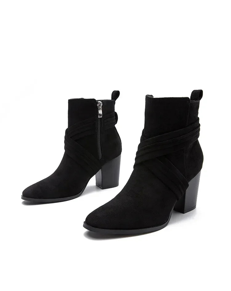 Women Pointed Toe Zipper Ankle Boots – Autumn High Heel Short Booties