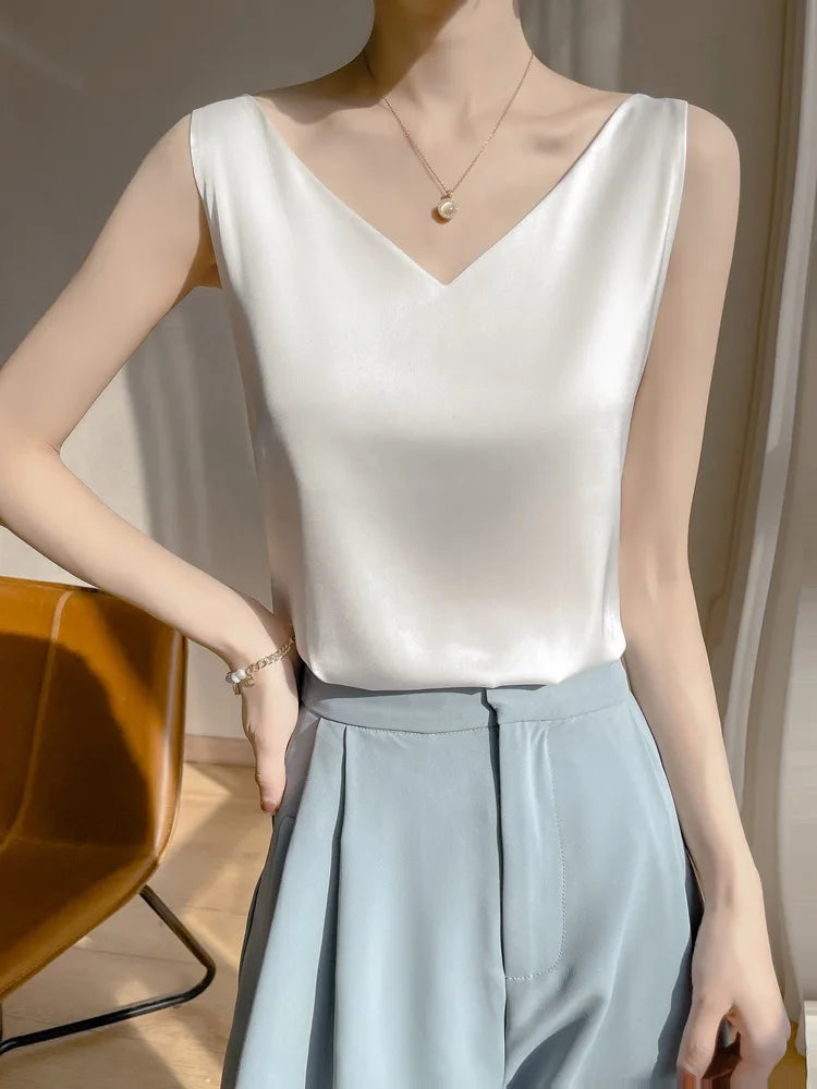 Korean Style V-Neck Solid Tank Top