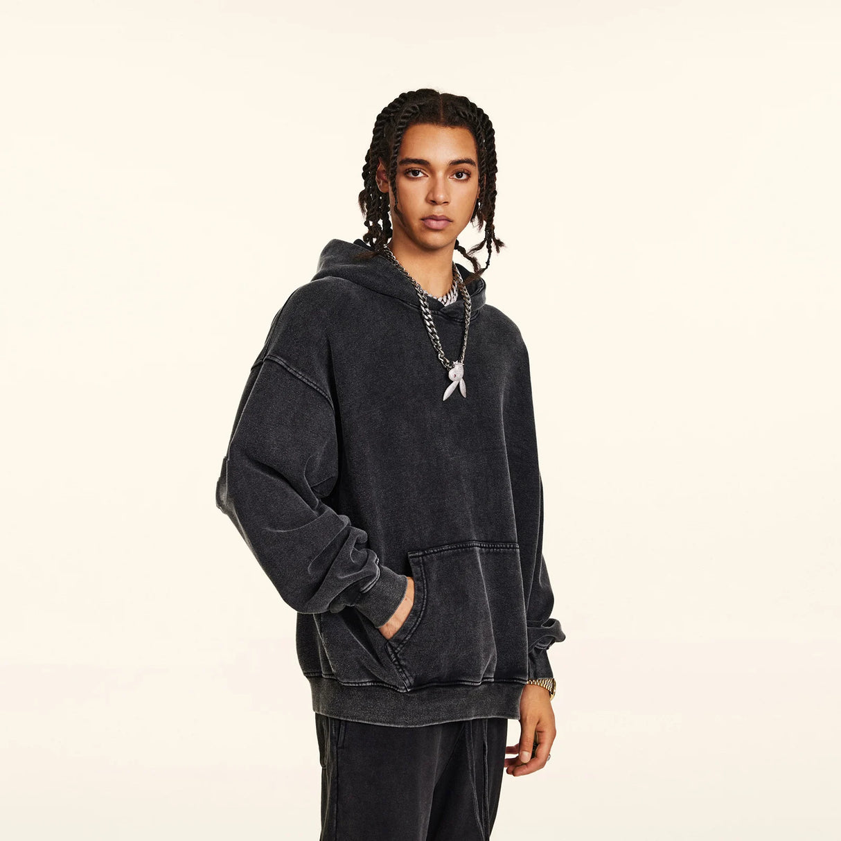 Oversized Men's Hoodie – Vintage Black Pullover