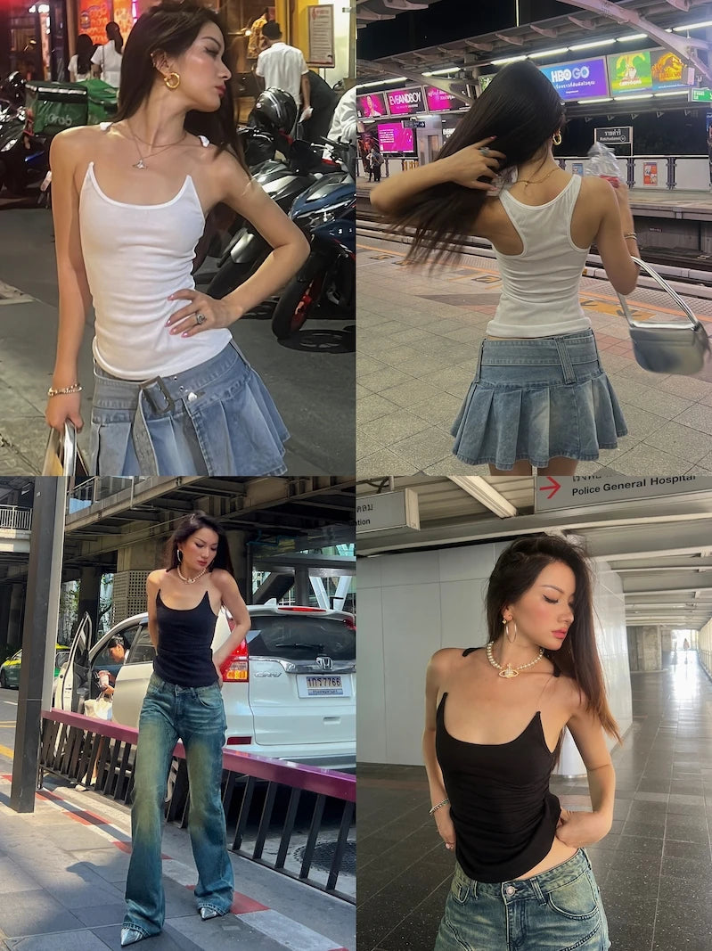 قميص داخلي نسائي بأشرطة مضلعة