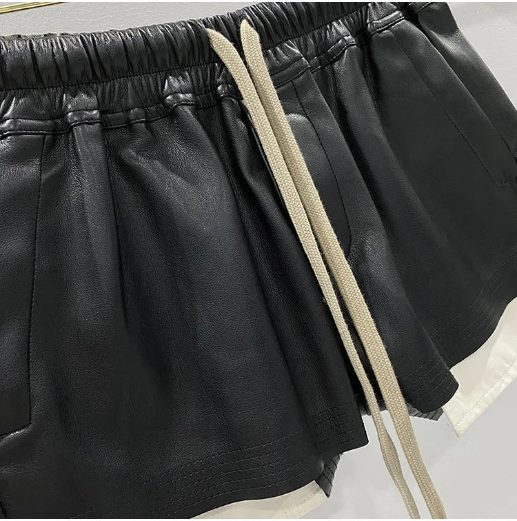 Women's PU Leather Black Shorts