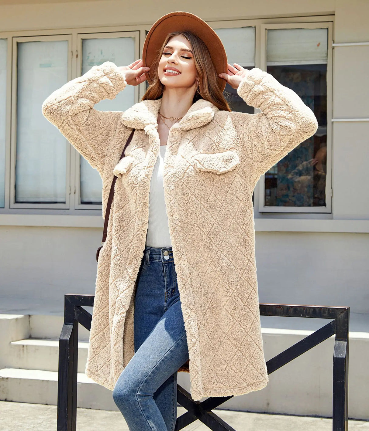 FairyShely Brown Puff Long Women's Winter Jacket – Plush Warm Coat