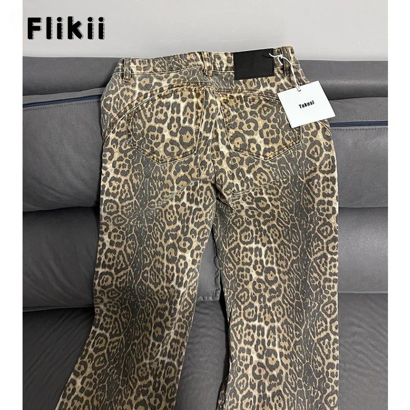 Leopard Print Retro Baggy Denim Pants